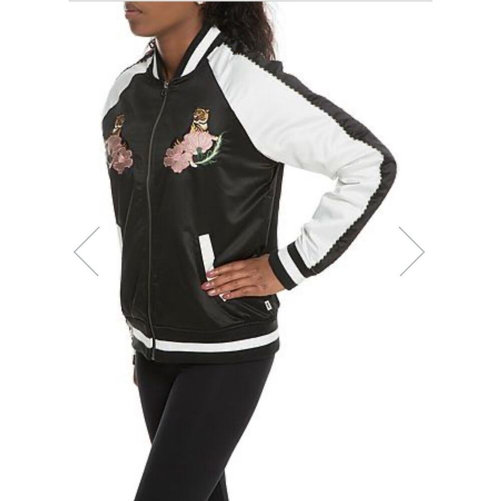 Vans Black White Souvenir Tiger Floral Embroidered Bomber Jacket Quilted Sz Xs